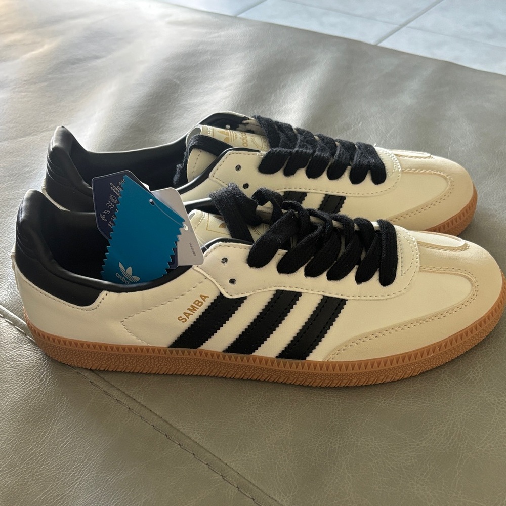 Adidas Samba Leather Sneakers in White/Black/Gum